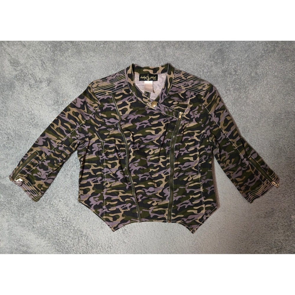 VTG 90s Y2K Baby Phat Camo Print Moto Grunge Jacket Womens 1X Streetwear EUC